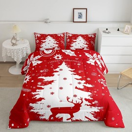 Feelyou Christmas Comforter Set King 3 Pieces Tree Snowflake Deer Printed Bedding Comforter,Soft Set Queen Size,1 Comforter + 2 Pillow Cases Boys