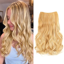 One Piece Clip in Hair Extensions 20 Inch Invisible Wavy Clips on Harpieces with 5 Clips 1 Pack 3/4 Full Head Clip in Hair Extensions Honey Brown with White Blonde