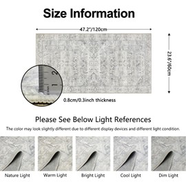 Homcomodar Distressed Runner Rug for Hallway 60x120cm Vintage Hallway Rugs with Rubber Backing Non Slip Floor Carpet Runner Washable Area Rug Runner for Laundry Room