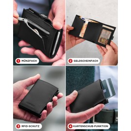 SF SCOFIELD Duality Classic Slim Wallet with Coin Compartment, Men's Card Holder for 9-10 Cards, Wallet with RFID Protection, Wallets for Men, Credit Card Holder, Black - Matte Black, Modern