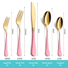 MDEALY 20-Piece Gold and Pink Silverware Set for 4, 18/0 Stainless Steel Flatware Cutlery Utensils Set, Include Dinner Knives,Dinner Forks,Dinner Spoons,Salad Forks,Teaspoons,Dishwasher Safe…
