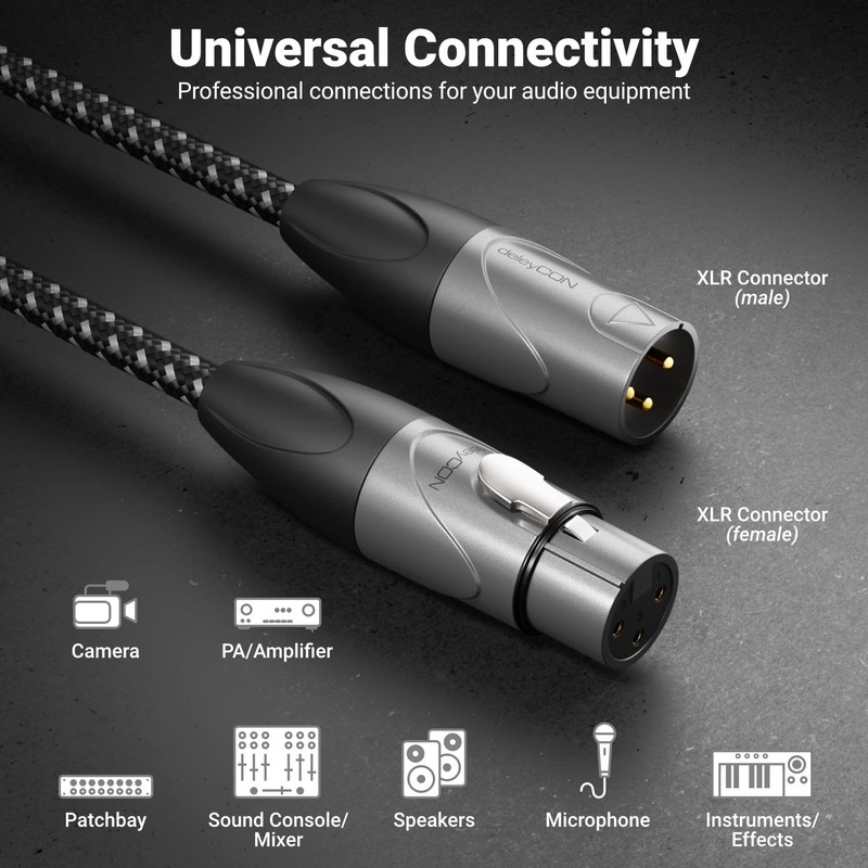 deleyCON Microphone Cable XLR Male to XLR Female (Studio Quality,