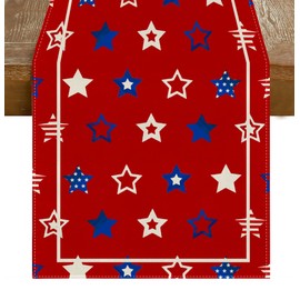 RABUSOFA 4th of July Table Runner,Star Stripe Patriotic Memorial Day Kitchen Dining Table Decoration for Home Party Decor 13x72 Inch Red White and Blue