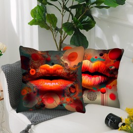 Tucocoo Abstract Lips Cushion Covers 45x45cm Set of 4 Geometric Nordic Style Decorative Cushion Covers Mouth Close-Up Modern Fashion Decor for Couch Bed Patio