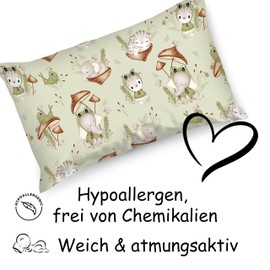 PinkZebra Children's Pillowcase 30 x 50 cm 100% Cotton Cushion Cover Boys Oeko-Tex Standard 100 Children's Covers with Zip Frog & Friends