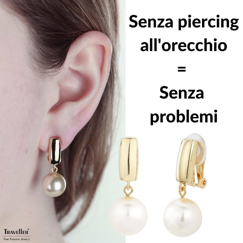 Traveller Women's Clip Earrings 12 mm Pearl, Titanium, Pearl
