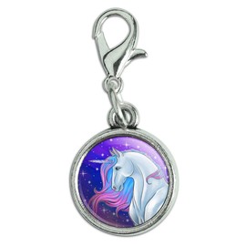 Majestic Unicorn Pink Purple Blue Antiqued Bracelet Pendant Zipper Pull Charm with Lobster Clasp