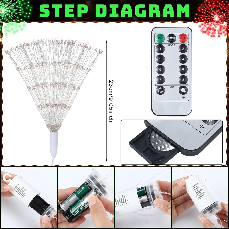 Tujoe 6 Pack Firework Lights 225 LED Copper Wire Battery
