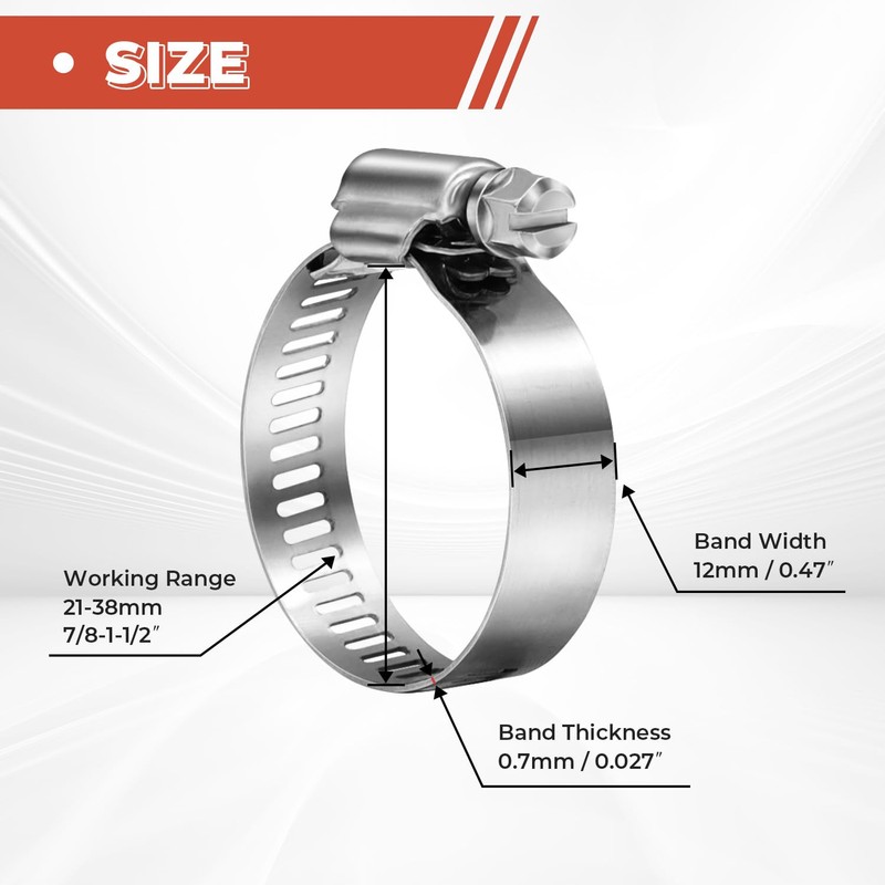 12 Pack 7/8'' - 1 1/2'' Worm Gear Hose Clamps,