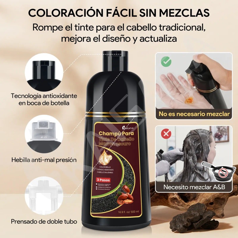 Kaisasa Shampoo Con Aceite De Argn Tinte Cubre Canas 2