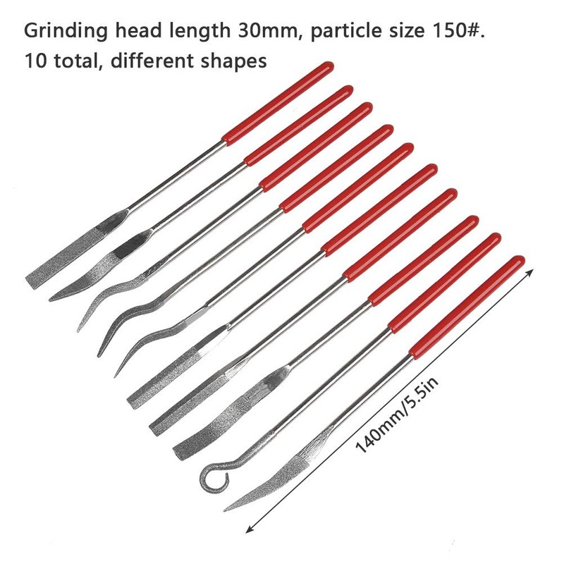 FOCCTS Pack of 10 Curved Mini Diamond Files Set Needle
