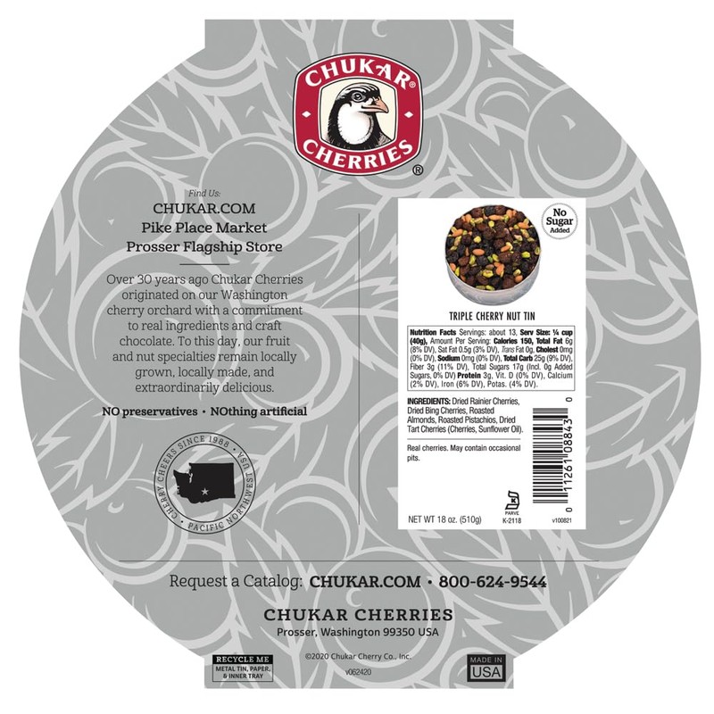 Chukar Cherries Triple Cherry Nut Classic Tin, No Sugar Added