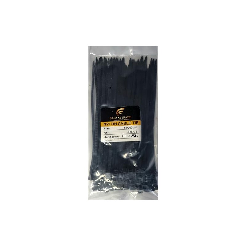 Cable Ties Black 200mm x 4.8mm Pack of 100 UV