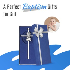 Baby Wall Cross Baptism Gifts for girl, 7-inch Silver Praying Girls Baptism Crosses for First Holy Communion Christening and Dedication Baptismal Gifts from Godparents