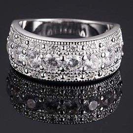 Emsione Inlaid Round White Zircon Ring Vintage Cocktail Eternity Anniversary Wedding Engagement Band Ring for Men Women Size 8