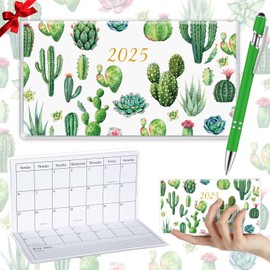 Gueevin 2025 Pocket Calendar for Purse with Pen Small Pocket Planner Handy Weekly Monthly Planner Journal Writing Notebook Christmas New Year Gift Sister Friend Women(Green,Succulent)