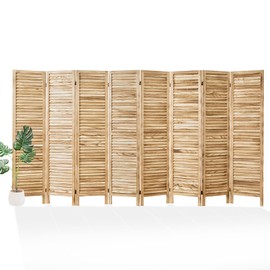 Room Partitions and Dividers, Temporary Wall with Double Hinges, 5.6 Ft Tall Folding Louver Wood Screen for Home Office Bedroom Hotel Decoration (8 Panels, Wood Color)