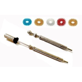 ACS/ACM Sujok Hand Acupuncture Needle Injector 1 Spring + 1 Graveity Inserter Built in Magnet + 5pcs Finger Massager Rings Spring Type L - 9Cm (Total), Gravity Type L - 13Cm (Total) Silver