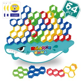 HMshuo Balance Game, 3D Blocks, 64 Pieces (Japanese Card Included) Educational Toy, Shape Cube Tweezer, Balance, Puzzle, Competition Game, Colorful, Different Sizes, For Girls, Boys, Children, 6 Years