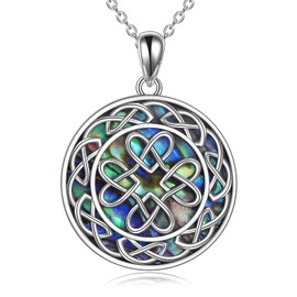 VONALA Viking Celtic Triskele Trinity Knot/Cross Necklace with Abalone Shell Sterling Silver Good Luck Irish Jewellery for Women, Sterling Silver