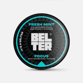 BELTER Focus - Fresh Mint - Caffeine Pouches - 15 Count - Fast-Acting - Zero-Calorie Energy Boost with L-Theanine - 96mg Caffeine Per Pouch - Ideal for Sports, Gym, Gaming, & Work