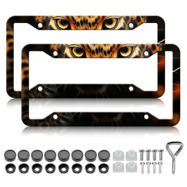 HCSS 2PCS Tiger Face License Plate Frames,Personalize Animal Aluminum Metal License Plate Holder Car Accessory,Rust-Proof Waterproof Car Decorative Tag Frames for Standard US 12x6 Inch