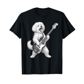 Maltese Dog Playing Bass Guitar Rock Music Dog Lover T-Shirt for Men Women Kids