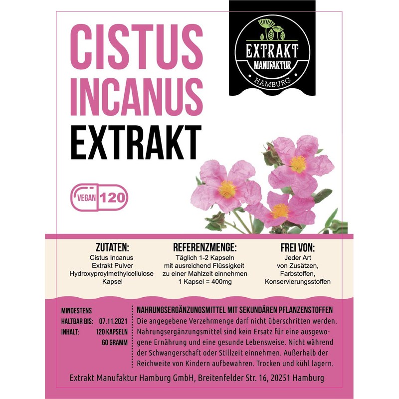 Cistrose/Cistus Incanus 10:1 Extract Capsules 400 mg without Additives Laboratory