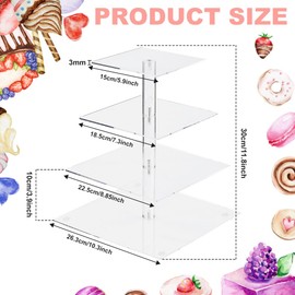 HEKOBAG Acrylic Cupcake Stand, Clear Dessert Pastry Tower Square Food Display Stands Premium Cupcake Holder Acrylic Cupcake Tower for Wedding, Birthday, Theme Party, Baby Shower (4 Tier/Square)