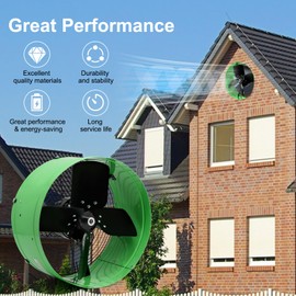 Vent Attic Fan with Adjustable Thermostat, 15" Gable Mount Ventilation Exhaust Fan 1650 CFM, 1075 RPM, 2500 SQ. FT. Attic Ventilator Green for Gable, Shed, Home