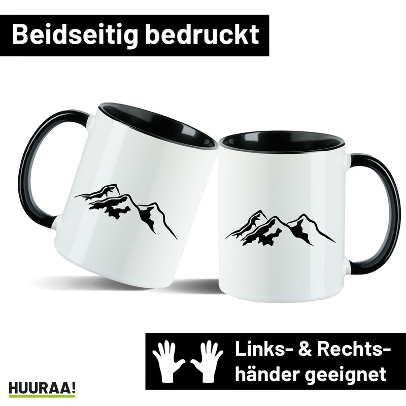 Huuraa Kaffeetasse Berg Silhouette Mountain Geschenk 330ml Schwarz Berg Silhouette