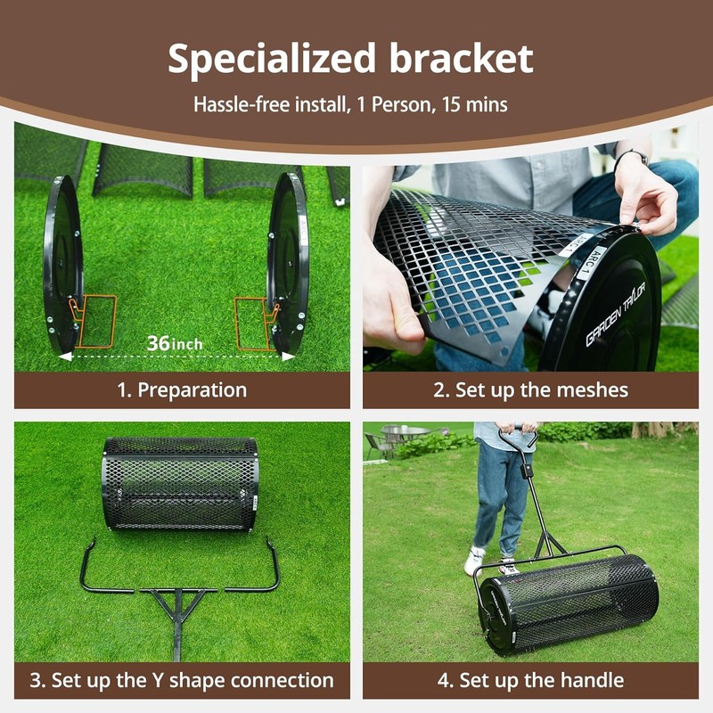 Compost Spreader 44 Inch Towable Peat Moss Spreader with Installation