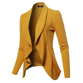 SSOULM Women's Long Sleeve Classic Draped Open Front Lightweight Blazer Mustard 1XL