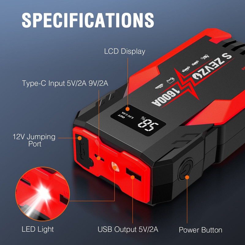 S ZEVZO ET05 Portable Car Jump Starter 1600A Battery Charger