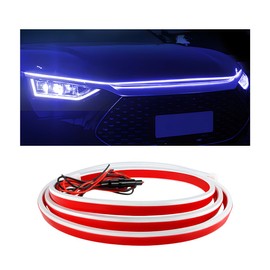 FSTURIOS Car Hood Light Strip, 79 Inch Flexible Dynamic Daytime LED Running Lights, 12V Waterproof Silicone Headlight Strip Engine Cover Decoration, Universal Car Accessories (Blue)