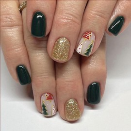 Christmas Press on Nails Short Square Dark Green Fake Nails Acrylic Nails Kit with Color Christmas Tree Design Full Cover Gold Glitter False Nails Artificial Glue on Nails for Women Girls 24Pcs