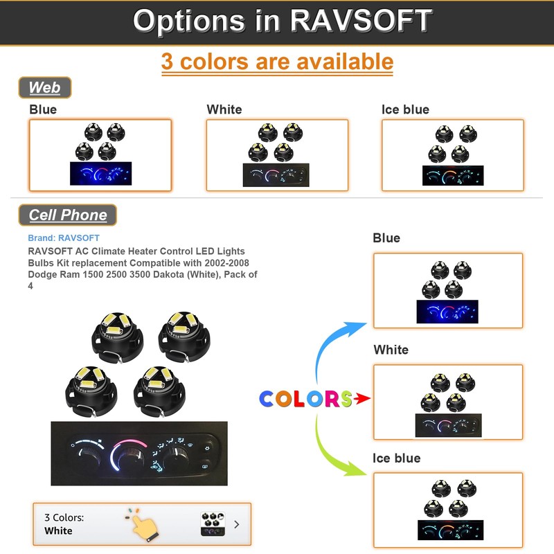 RAVSOFT AC Climate Heater Control LED Lights Bulbs Kit replacement