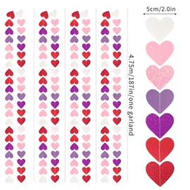 Hot-Pink Purple-Red Party-Decorations Heart-Garland - 62ft Women Girl Hanging Streamers Banner, Mothers Day Birthday Bachelorette Engagement Bridal Baby Shower Backdrop Decor Supplies Burgleda