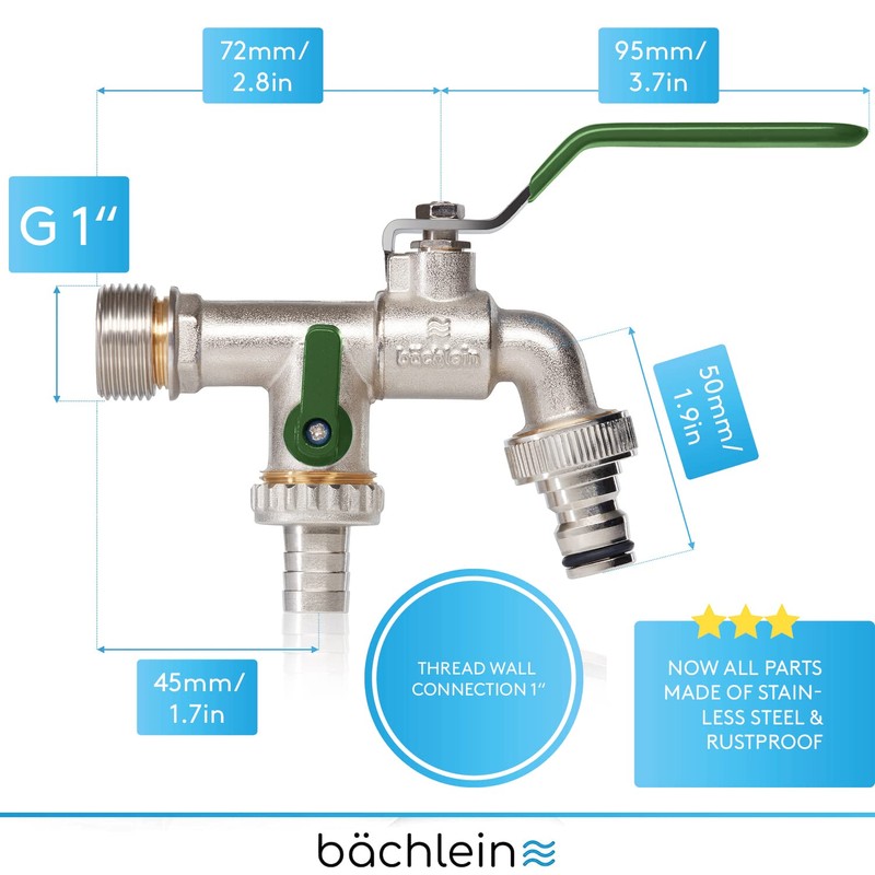 Bächlein Universal Double Outlet Tap with Reduction Adapter for 1"