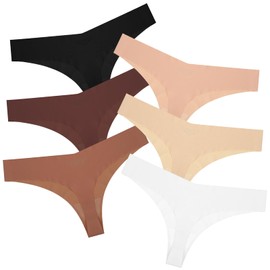 DIVINA VITAE 6 Pack Seamless Thong Women's Invisible Thongs Breathable Thongs Comfortable Briefs Cotton Panties (L)