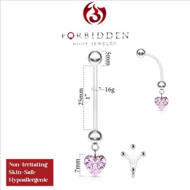 Forbidden Body Jewelry 14g 1" Bio Flex Pregnancy Belly Button Ring with Pink Crystal Heart Charm, Crystal