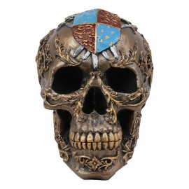 Ebros Knights of Templar Medieval Heraldry Shield Crest with Swords Skull Statue