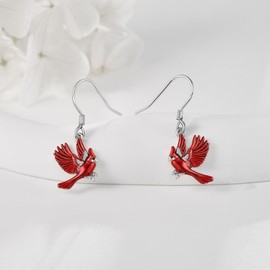 JERWLI Cardinal Earrings 925 Sterling Silver Red Cardinal Dangle Earrings Bird Jewelry for Women