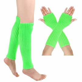 SHTGOI Leg Warmers and Pulse Warmer Set Cotton Knitted Leg Warmers Fingerless Gloves Winter Arm Hand Warmer Leg Warmer Leg and Arm Warmers for Yoga Dancing Gym Exercises Keep Warm, grass green