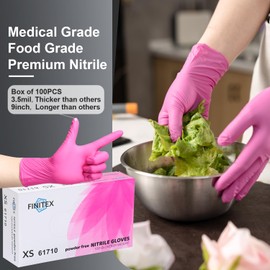 FINITEX Pink Nitrile Disposable Latex-Free Gloves - 3.5mil 100PCS/Box Powder-Free 9inch Guantes de Nitrilo Cleaning Medical Exam Food Cooking Glove(100, X-Small)