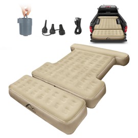 Truck Air Mattress for 5.5-5.8ft Short Truck, Truck Bed Air Mattress with Maximized Space Design, Wireless Rechargeable Pump, Effortless Setup, Full Size, with Carry Bag, for Truck Camping (Brown)