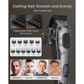 Hair Clippers & Trimmers Set for Men Professional, Waterproof Electric Razor Foil Shaver for Men Face Beard, Cordless for Hair Cutting, 4-Speed Setting, LED Battery Display, Barber or Home (Gray)