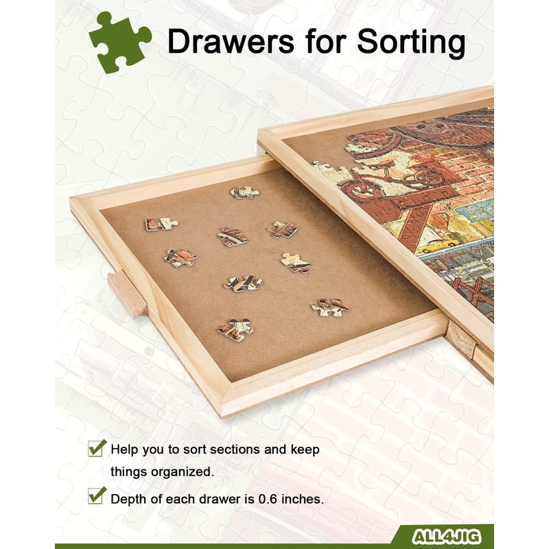 ALL4JIG 1000 Piece Rotating Puzzle Board with Drawers 22"x30"Portable Wooden