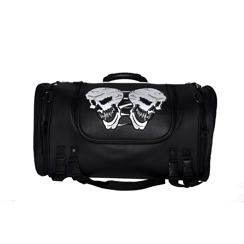 Medium Motorcycle Sissy Bar Bag with Reflective Skulls and Rain