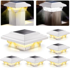 SIEDiNLAR 4x4 Solar Post Lights 50 Lumens 2 Modes, Post Caps Light Outdoor Waterproof for 4x4 Vinyl Wooden Posts, Fence Deck Garden Patio Decor, Warm/White Lighting (White, 6 Pack)